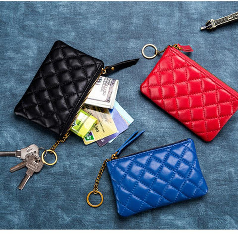 Lambskin Fashion Wallet Mini Zero Purses Designer Lingge Zipper-BS00628-Veeddydropshipping
