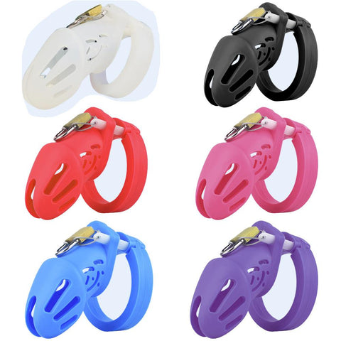Pink Silicone Chastity Cage with 5 Penis Rings Soft Adjustable Cock Lock Flexible -BH01210-Veeddydropshipping