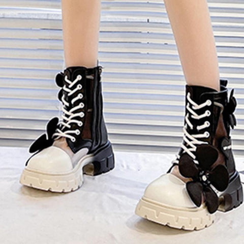 Brand Bow Chelsea Shoes Autumn Mesh Chunky Motorcycle-BS01063-Veeddydropshipping