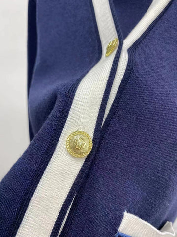 Women Contrast Trim Metal Button Knitted Cardigan-Veeddydropshipping