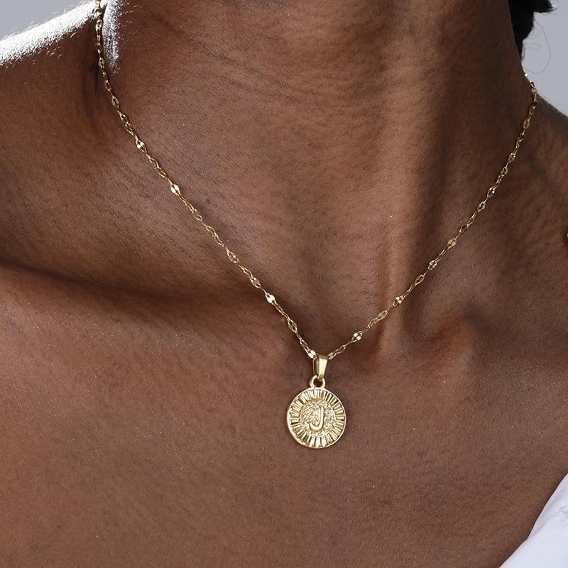 A-Z initial Round Letter Pendant Necklace For Women Steel -JW01230-Veeddydropshipping