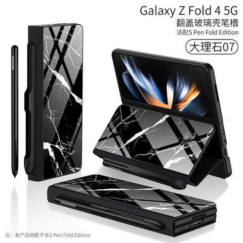 Classic Stripe Glass Phone Case For Samsung Galaxy Z Fold 4 Fold3 5G with Pen Slot FOLD3 Fold4-PA00611-Veeddydropshipping