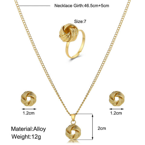 Metal Twist Lucky Knot Earrings Necklace Ring Jewelry Set  -JW00222-Veeddydropshipping