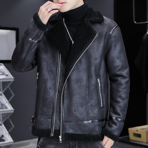 Jackets Winter Thickened Lamb Wool Motorcycle Jacket Turn-MF01384-Veeddydropshipping