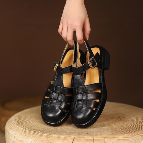 Leather Luxury Roman Sandals Casual Buckle Strap Summer-BS00854-Veeddydropshipping