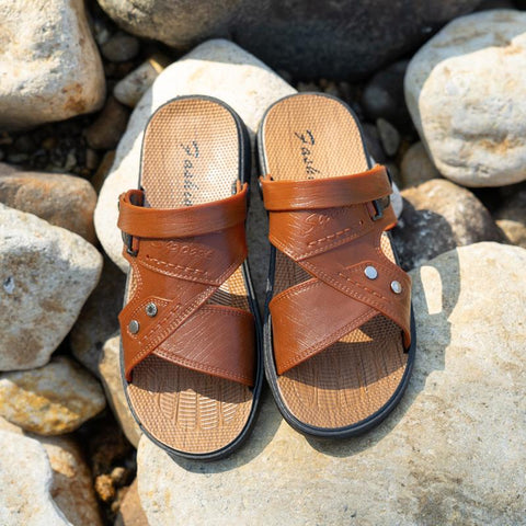 Leather Soled Men&#39;s Sandals Beach Holiday Slippers-BS01555-Veeddydropshipping