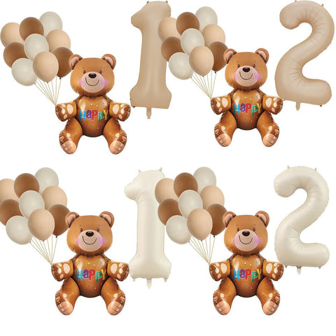 Bear Balloon with Heart Creamy Caramel Balloon-HA00733-Veeddydropshipping