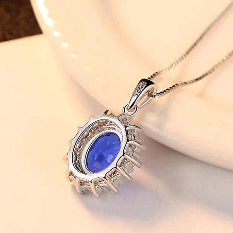 Luxury Created Blue Sapphire Pendant Necklace -JW01190-Veeddydropshipping