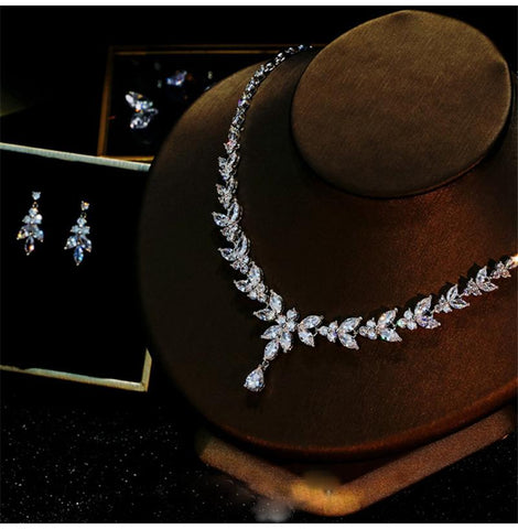 Jewelry Sets  Design Water Drop Cubic Zirconia Luxury Bridal  -JW00373-Veeddydropshipping