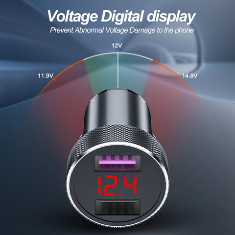 QC 3.0 Metal Dual USB Phone Car Charger LED Digital-PA01136-Veeddydropshipping