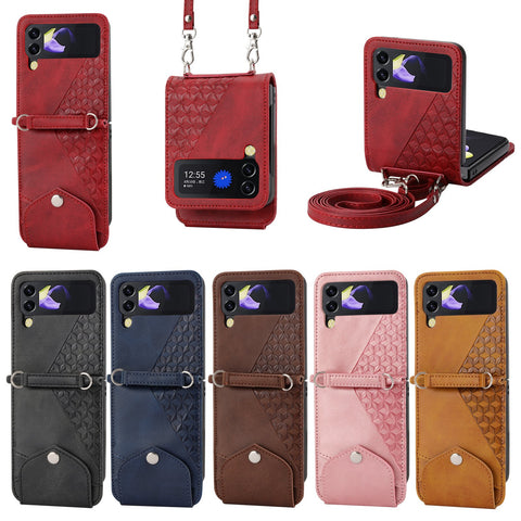 Lanyard Cards Slot Wallet Leather Case for Samsung Galaxy Z Flip 4 3 Flip3 5G-PA00215-Veeddydropshipping