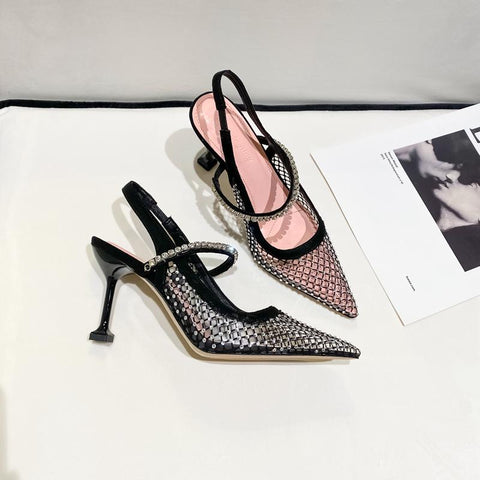 Women&#39;s Mesh Hollow Diamond Pointed Transparent Sandals-BS00829-Veeddydropshipping