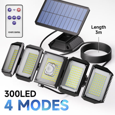 5 Heads Solar 300 LED Light Outdoor Motion Sensor Waterproof Wide-angle-TI00828-Veeddydropshipping