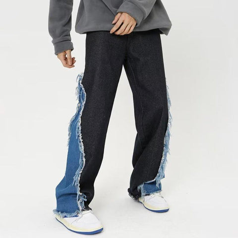Patchwork Straight Men Grunge Jeans Pants Y2K-MF00682-Veeddydropshipping