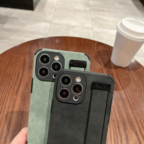 For iPhone 14 Pro Max 13 12 11 X XR 8 7 Suede Leather Hand Strap Soft Case Cover-PA00122-Veeddydropshipping