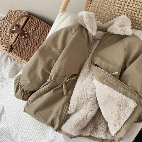 Baby Boys Khaki Lamb Wool Blend Parkas Coat Autumn Winter Coats Fur Jackets-TB01004-Veeddydropshipping