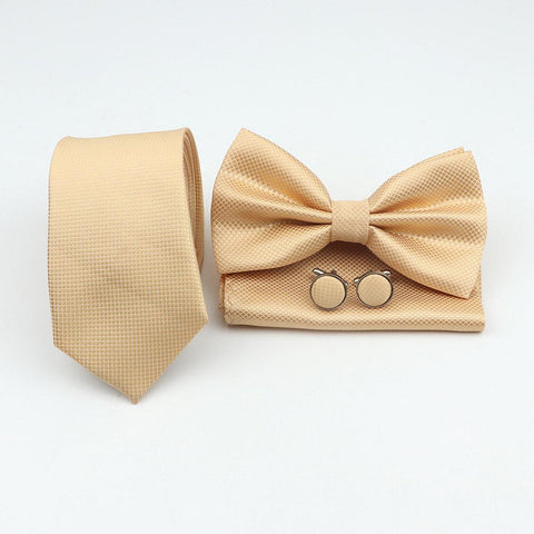 Striped Polyester Ties Bowtie Cufflinks-WF01132-Veeddydropshipping
