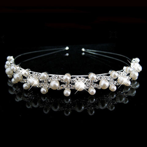 Bridal Princess Tiara Crown Elegant Hairband Pearl Crystal  -JW00537-Veeddydropshipping