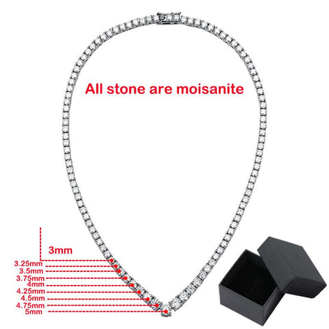 V-shaped Full Moissanite Tennis Necklace 925 Sterling Silver Chain-JW00084- Veeddydropshipping