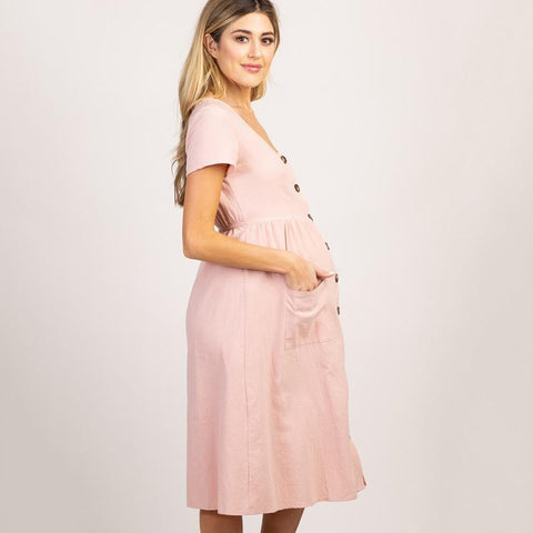 Button Pocket Maternity Dresses Pregnant Women Office Casual Clothes-TB00602-Veeddydropshipping
