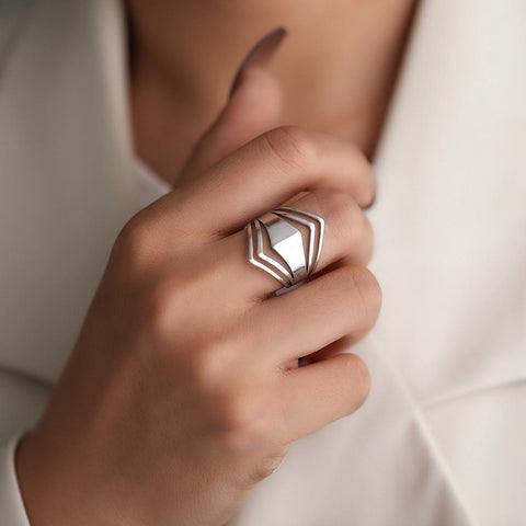 Stainless Steel Ring Geometric Rhombus  Rings -JW00036-Veeddydropshipping