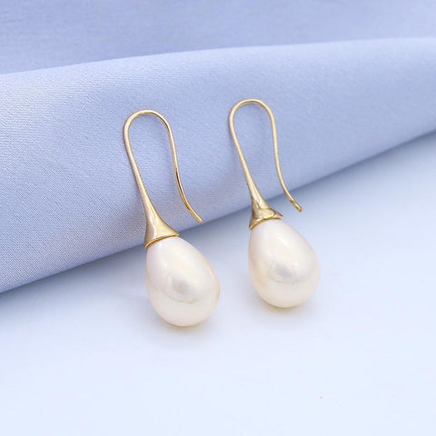 White Teardrop Simulation Pearl Earrings Dangle -JW00290-Veeddydropshipping