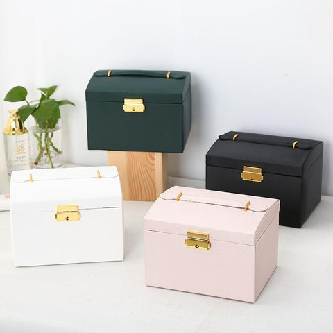 Three-layer Leather Drawer-style Jewelry Box Earrings Earrings Lock -JW01695-Veeddydropshipping