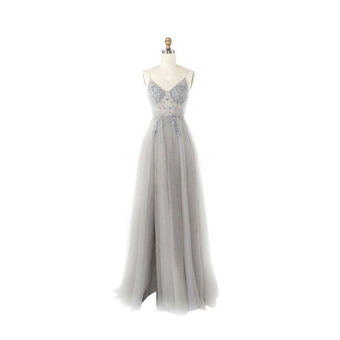 Beaded Crystal Long Sexy Prom Dresses-Veeddydropshipping
