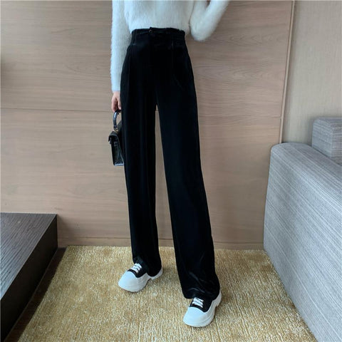 Velvet Elegant Women Solid Wide-legged Pants-WF00585-Veeddydropshipping