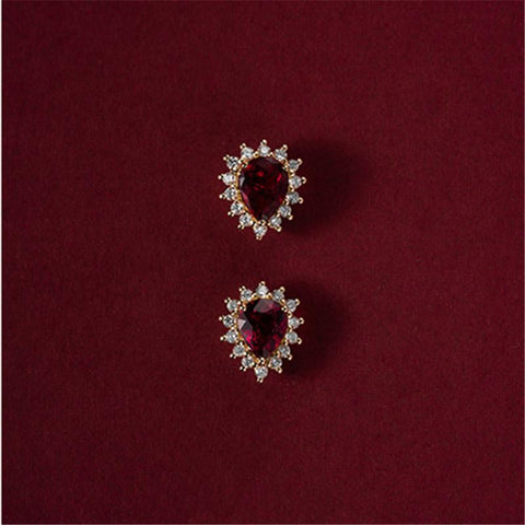 925 Sterling Silver 14k Gold Plating Inlaid Ruby Earrings  -JW00185-Veeddydropshipping