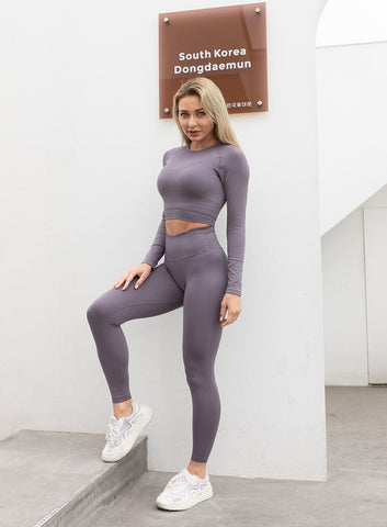 Seamless Yoga Suit Sports Set Gym Clothes Fitness Women Long Sleeve Crop -OS00779-Veeddydropshipping