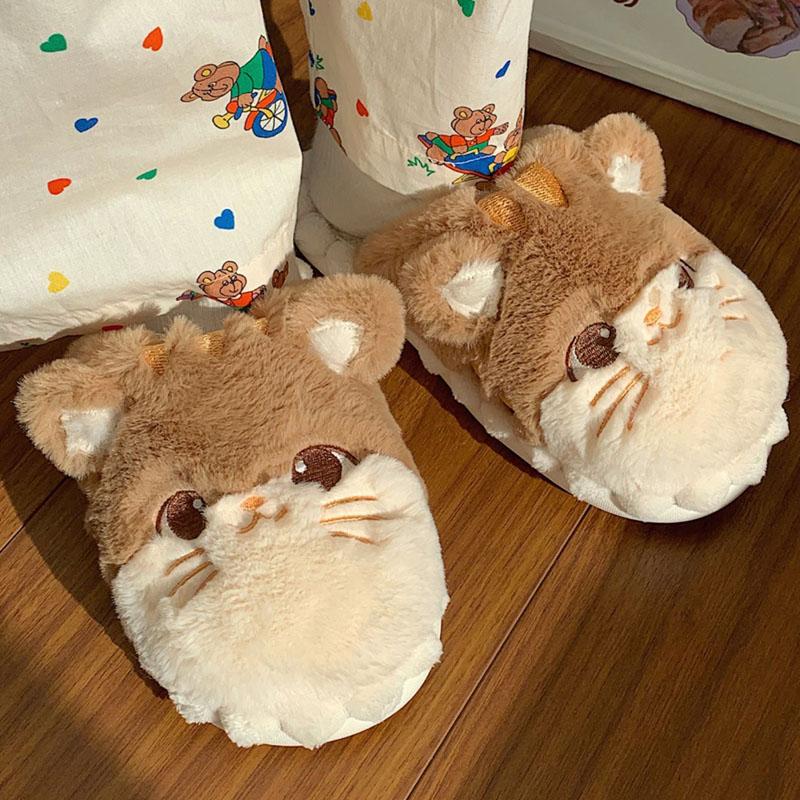 Cat Fluffy Fur Slipper Female Plush Home Cotton Shoes-BS01217-Veeddydropshipping