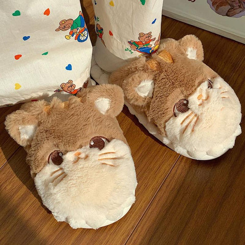 Cat Fluffy Fur Slipper Female Plush Home Cotton Shoes-BS01217-Veeddydropshipping
