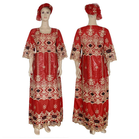Women African Bazin Riche Dashiki Embroidery Dresses-WF01512-Veeddydropshipping