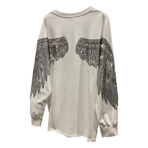 Black Hoodie Women Rhinestone Loose Crew Neck-Veeddydropshipping