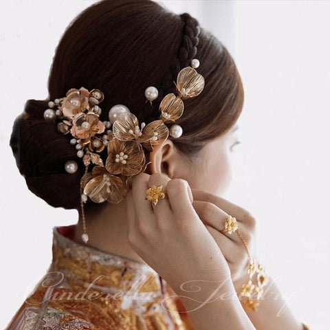 Flower Hairband Bridal Jewelry Pearl Crystal Elegant  -JW00546-Veeddydropshipping