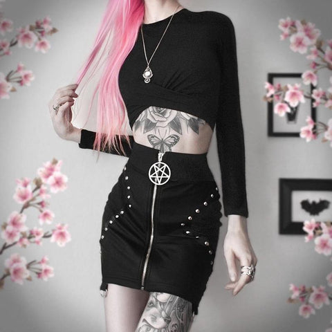 High Waist Skirt Sexy Slim Gothic Skirt-WF00638-Veeddydropshipping
