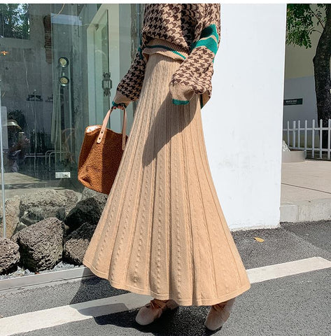Textured Knitted Skirts Women Sweater Skirts-WF00547-Veeddydropshipping