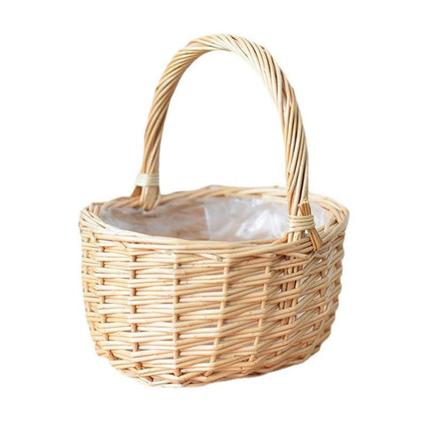 Small Handmade Rattan Flower Basket With Handle-HA00945-Veeddydropshipping