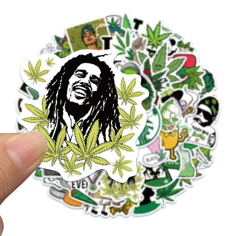 10/30/50PCS Hemp Leaf Stickers Laptop Skateboard Guitar Luggage DIY Bike Cool-TB01625-Veeddydropshipping