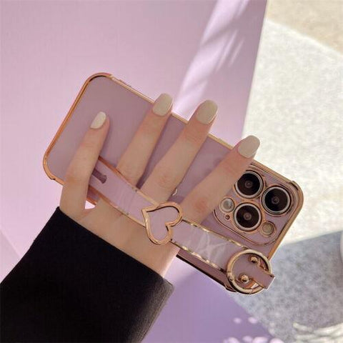 Heart Wrist Strap Stand Silicone Case Cover For iPhone 14 11 12 13 Pro Max XR 8-PA00142-Veeddydropshipping