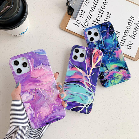 Laser Gradual Color Marble Phone Case For iphone 14 Pro Max 13 Pro 12 11 14 Plus-PA00183-Veeddydropshipping