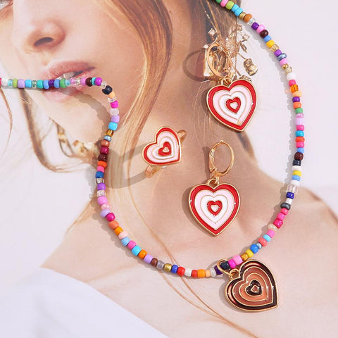 4 Pcs Fashion Jewelry Dripping Oil Heart Pendant Necklace  -JW00303-Veeddydropshipping