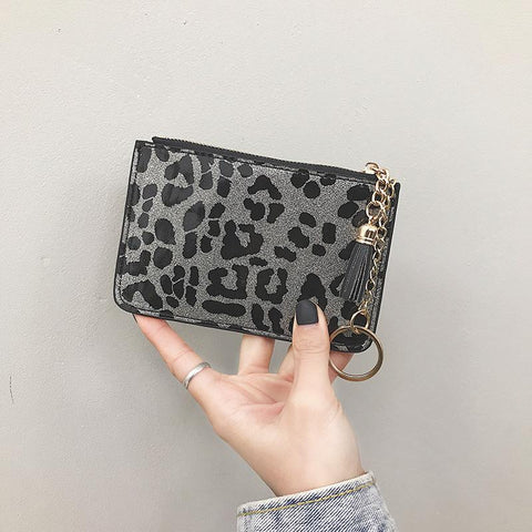 Leopard Leather Small Money Pocket Ladies Card Holder Bag Zipper-BS00612-Veeddydropshipping