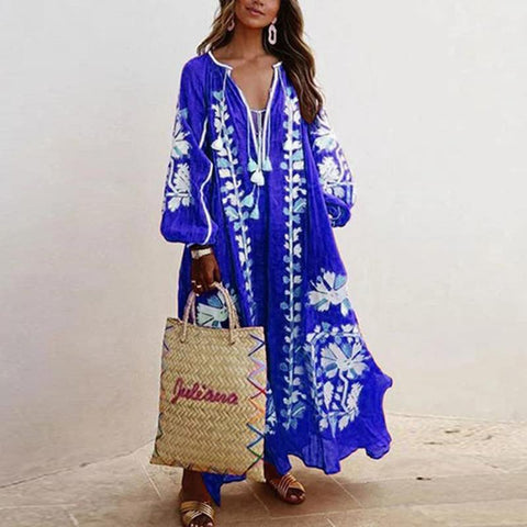 Elegant Sexy V-Neck Tassel Puff Sleeve Mid Length Dresses-Veeddydropshipping