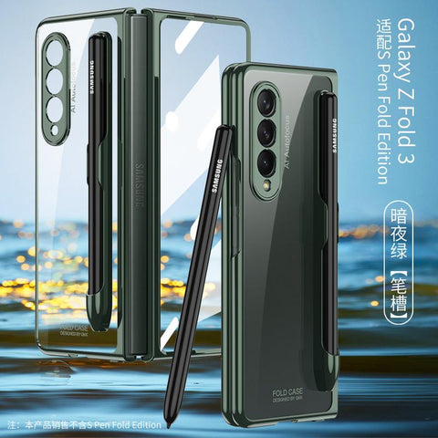 For Samsung Galaxy Z Fold 3 4 Cover Front Tempered Glass Transparent Case Plating Frame Hard-PA00620-Veeddydropshipping
