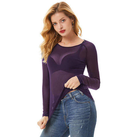 T-shirt For Women Sexy Mesh See-Through Long Sleeve-WF00314-Veeddydropshipping
