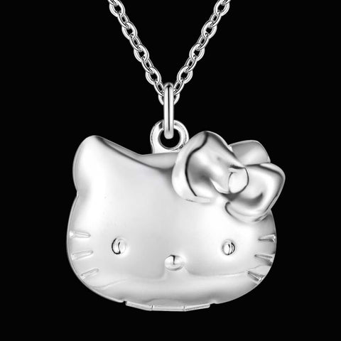 925 Stamp Silver color lovely Kitty cat Pendant Necklace-JW01286-Veeddydropshipping