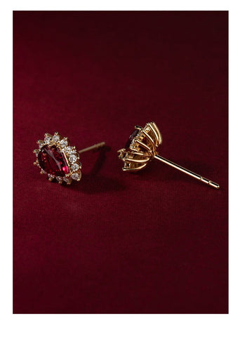 925 Sterling Silver 14k Gold Plating Inlaid Ruby Earrings  -JW00185-Veeddydropshipping