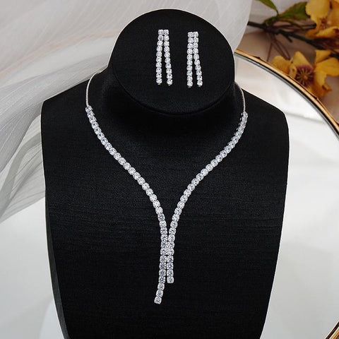 Simple Zircon Necklace Earrings Women Crystal Earrings for Wedding-JW01335-Veeddydropshipping